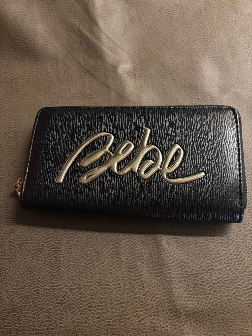 bebe Black Wallet with Gold Logo